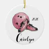 Personalisierter rosa Bowling-Weihnachten  Keramik Ornament (Vorne)