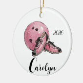 Personalisierter rosa Bowling-Weihnachten  Keramik Ornament (Links)