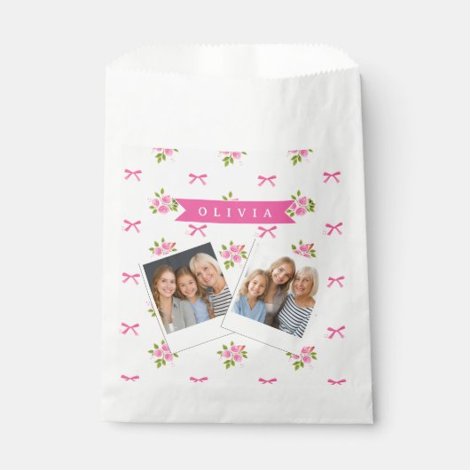Personalisierter Rosa Charme Mädchenname mit Blume Geschenktütchen (Vorderseite)