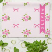 Personalisierter Rosa Charme Mädchenname mit Blume Geschirrtuch (Gefaltet)