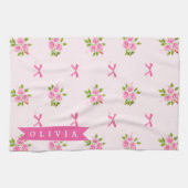 Personalisierter Rosa Charme Mädchenname mit Blume Geschirrtuch (Horizontal)
