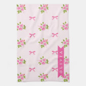 Personalisierter Rosa Charme Mädchenname mit Blume Geschirrtuch (Vertikal)