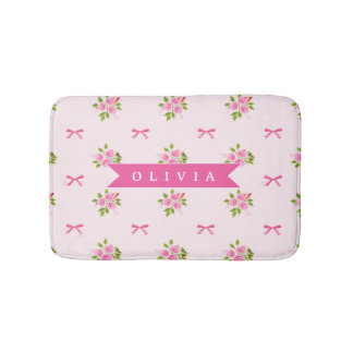 Personalisierter Rosa Coquette Mädchenname mit Blu Badematte