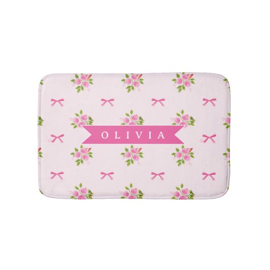 Personalisierter Rosa Coquette Mädchenname mit Blu Badematte (Vorderseite)