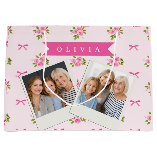 Personalisierter Rosa Coquette Mädchenname mit Blu Große Geschenktüte (Vorderseite)