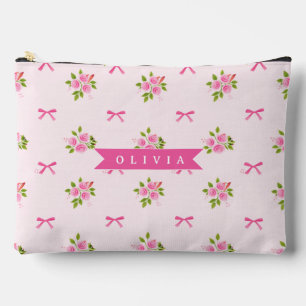 Personalisierter Rosa Coquette Mädchenname mit Blu Zubehörtasche