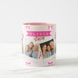 Personalisierter Rosa Coquette Mädchenname mit Blu Zweifarbige Tasse