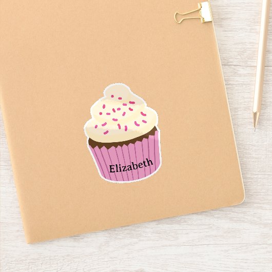 Personalisierter rosa Cupcake-Aufkleber / Etikett (Notizbuch)