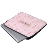 Personalisierter Rosa Dachshund und Blume Laptopschutzhülle (Vorne Knopf)