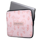 Personalisierter Rosa Dachshund und Blume Laptopschutzhülle (Vorderseite Links)