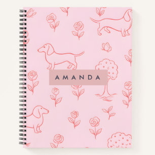 Personalisierter Rosa Dachshund und Blume Notizblock