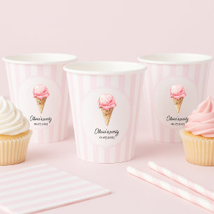 Personalisierter rosa Eiscreme-Kegel-Geburtstag Pappbecher
