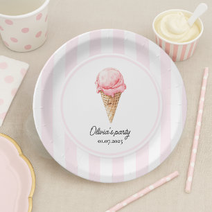 Personalisierter rosa Eiscreme-Kegel-Geburtstag Pappteller