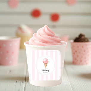 Personalisierter rosa Eiscreme-Kegel-Party-Aufkleb Quadratischer Aufkleber