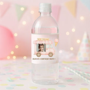 Personalisierter rosa Eiswagen-Geburtstag Wasserflaschenetikett