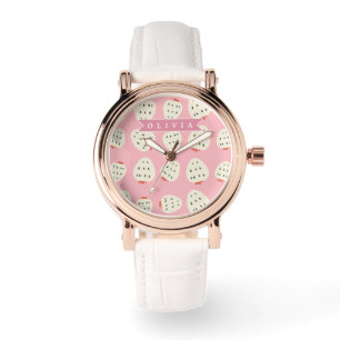 Personalisierter Rosa Erdbeeren Name Süß Mädchenha Armbanduhr