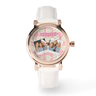 Personalisierter Rosa Erdbeeren Name Süß Mädchenha Armbanduhr