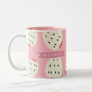 Personalisierter Rosa Erdbeeren Name Süß Mädchenha Zweifarbige Tasse