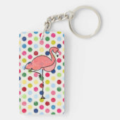 Personalisierter rosa Flamingo-bunte Polka-Punkte Schlüsselanhänger (Rückseite)