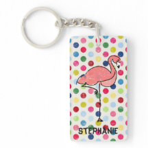 Personalisierter rosa Flamingo-bunte Polka-Punkte