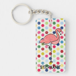 Personalisierter rosa Flamingo-bunte Polka-Punkte Schlüsselanhänger