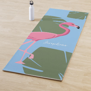 Personalisierter Rosa Flamingo mit tropischen Blät Yogamatte