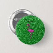 Personalisierter rosa Flamingogrün-NamensGlitter Button (Vorne & Hinten)