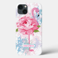 Personalisierter rosa Flamingomit blumenentwurf