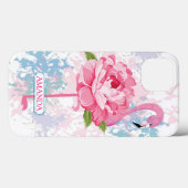 Personalisierter rosa Flamingomit blumenentwurf Case-Mate iPhone Hülle (Rückseite (Horizontal))