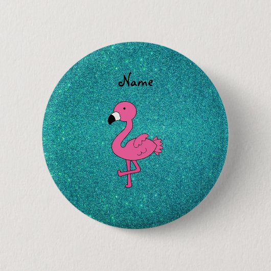 Personalisierter rosa Flamingotürkis-NamensGlitter Button (Vorderseite)