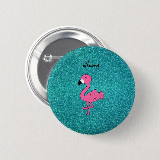 Personalisierter rosa Flamingotürkis-NamensGlitter Button (Vorne & Hinten)