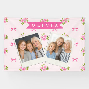Personalisierter Rosa Flirt Mädchenname mit Blumen Banner