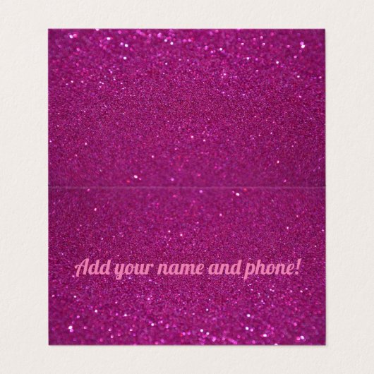 Personalisierter rosa funkelnder Glitzer Visitenkarten (Außenseite Aufgefaltet)
