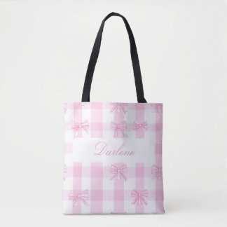 Personalisierter rosa Gingham-Bogen Tasche