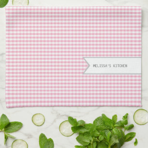 Personalisierter rosa Gingham Geschirrtuch