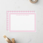Personalisierter rosa Gingham-Monogramm-Name Mitteilungskarte (Vorderseite/Rückseite Beispiel)
