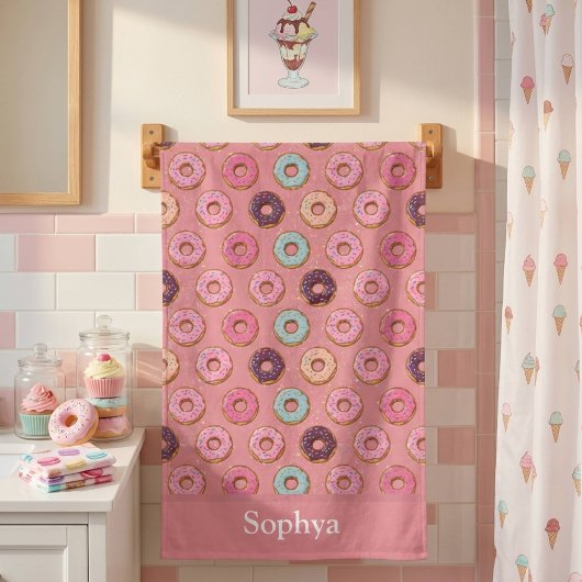 Personalisierter rosa Glitter-Donut Strandtuch