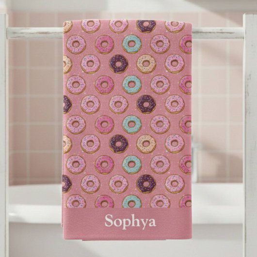 Personalisierter rosa Glitter-Donut Strandtuch
