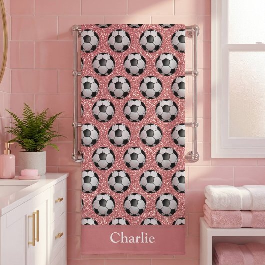 Personalisierter rosa Glitter-Fußball Strandtuch