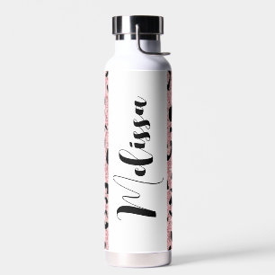 Personalisierter Rosa Glitter Leoparden Druck Trinkflasche