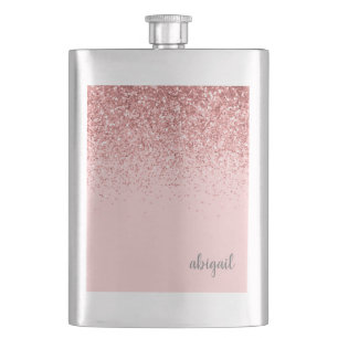 Personalisierter rosa Glitter-Monogramm-Name Flachmann