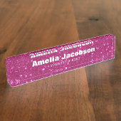 Personalisierter rosa Glitter-Name moderne Schreib Namensplakette (Seite)