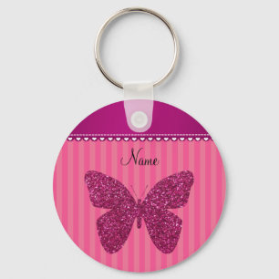 Personalisierter rosa Glitternamensschmetterling Schlüsselanhänger