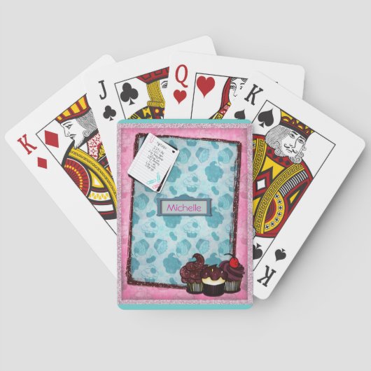 Personalisierter rosa Glitzer-Kuchen-Spielkarten Spielkarten (Rückseite)