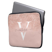 Personalisierter Rosa Glitzer Modernes Monogramm Laptopschutzhülle (Vorderseite Links)