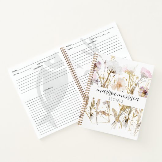 Personalisierter Rosa-Gold-Wildblume Notizblock (Innenseite)