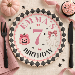 Personalisierter rosa Halloween-Geburtstagspapiert Pappteller