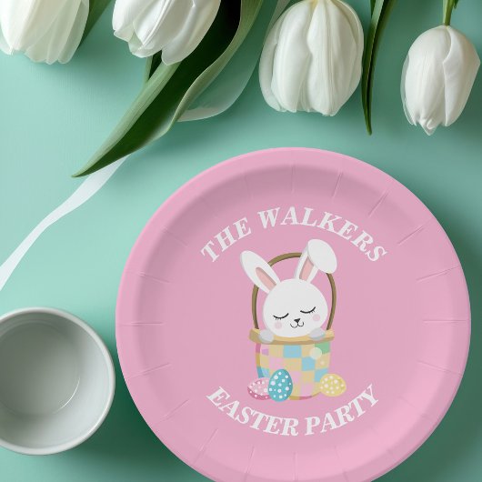 Personalisierter Rosa Happy Easter Bunny Party Pappteller