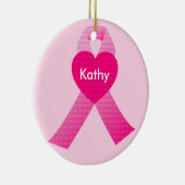 Personalisierter rosa Herz-Band-Brustkrebs Keramikornament (Rechts)