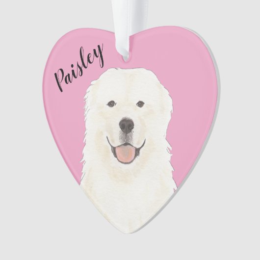 Personalisierter rosa Herz Große Pyrenäen Hund Ornament (Vorderseite)